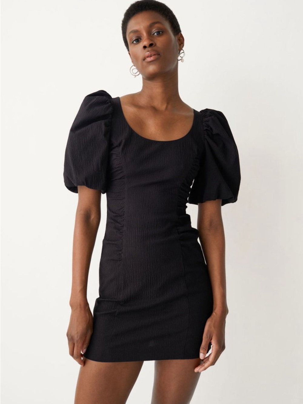 & Other Stories Black Puff-Sleeve Mini Dress